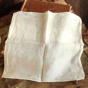 Vintage 1940s 1950s Handkerchief, White Linen Hankie, Pocket Square